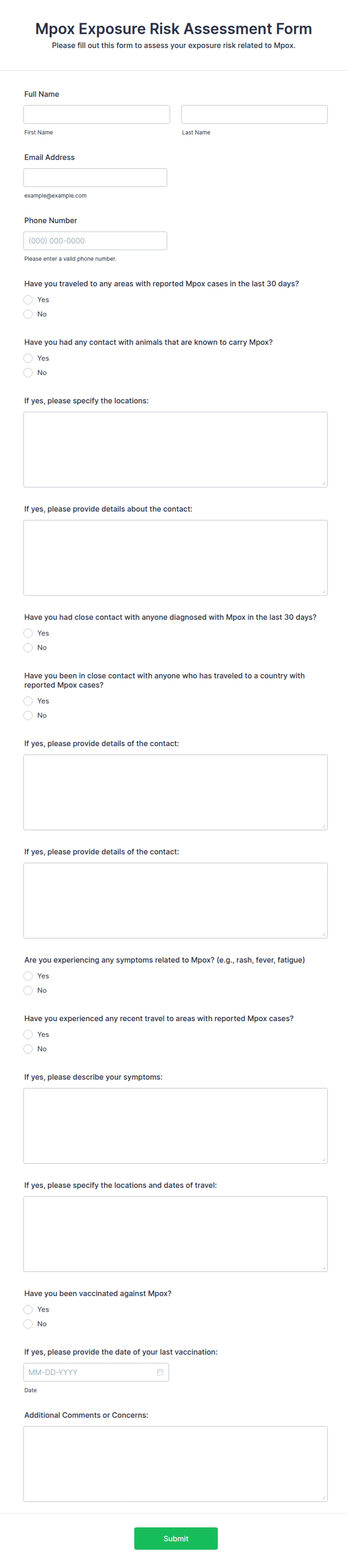 Mpox Exposure Risk Assessment Form Template | Jotform