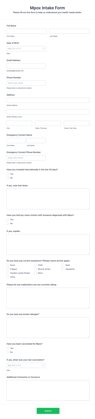 Mpox Intake Form Template