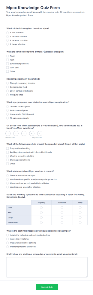 Mpox Knowledge Quiz Form Template