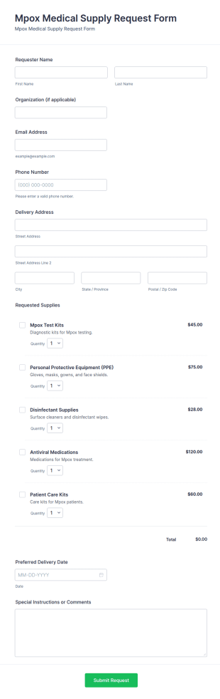 Mpox Medical Supply Request Form Template