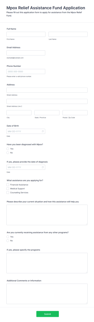 Mpox Relief Assistance Fund Application Form Template
