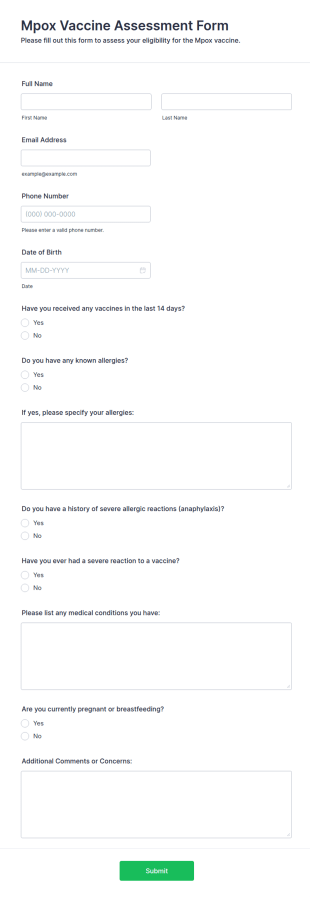 Mpox Vaccine Assessment Form Template