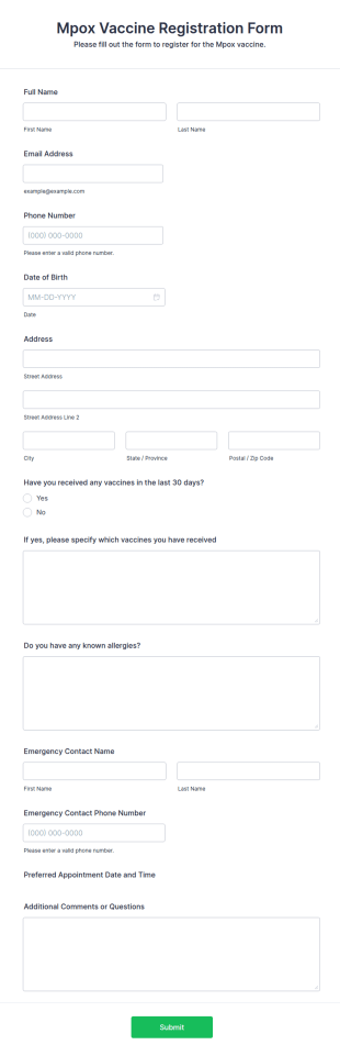 Mpox Vaccine Registration Form Template