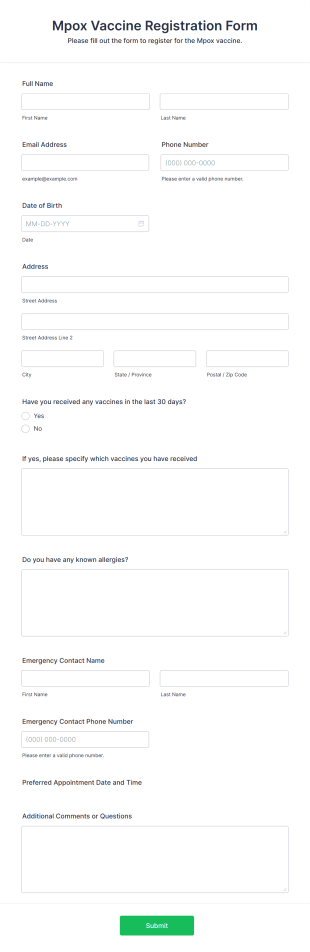 Mpox Vaccine Registration Form Template