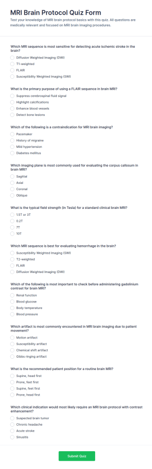 MRI Brain Protocol Quiz Form Template