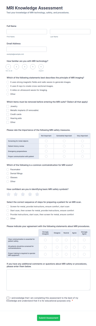 MRI Knowledge Assessment Form Template