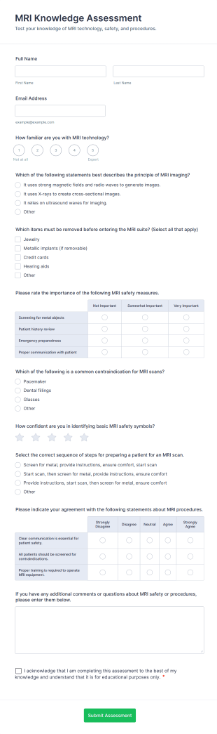 MRI Knowledge Assessment Form Template