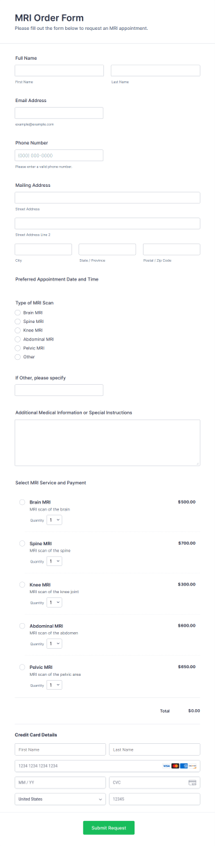 MRI Order Form Template