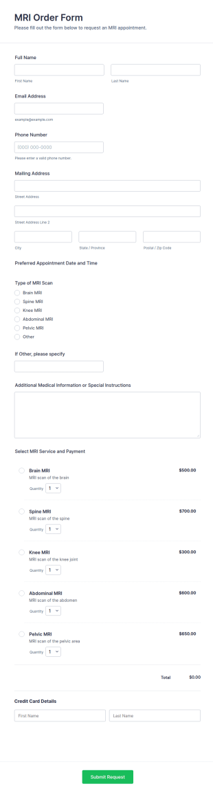 MRI Order Form Template