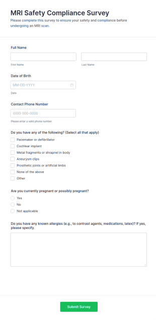 MRI Safety Compliance Survey Form Template