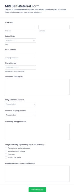 MRI Self Referral Form Template
