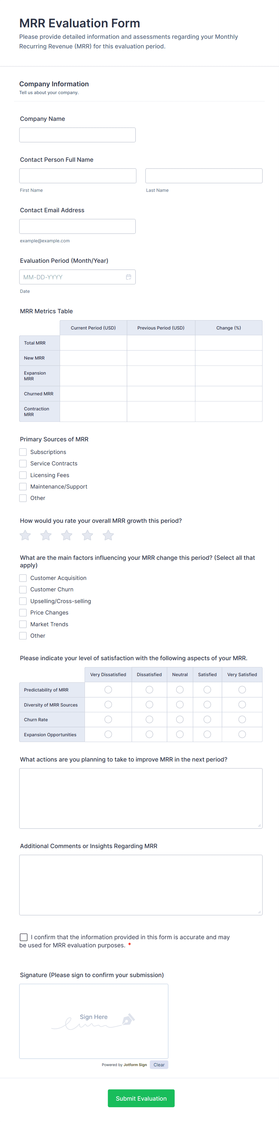 MRR Evaluation Form Template | Jotform