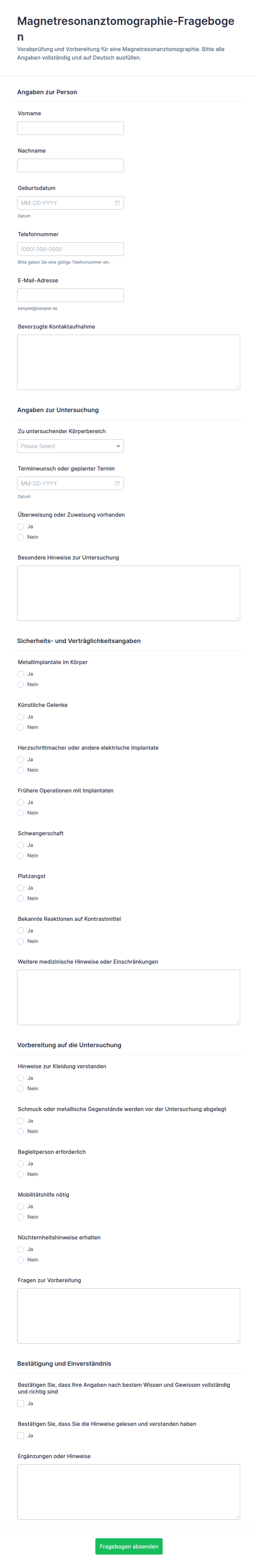 MRT-Untersuchungsformular | Jotform