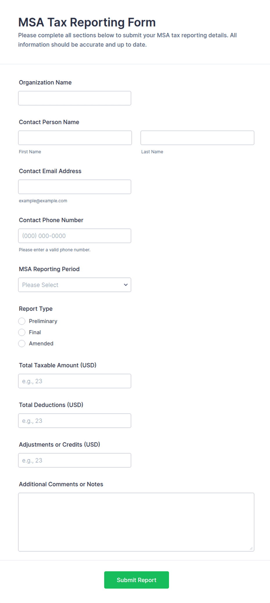 MSA Tax Reporting Form Template | Jotform