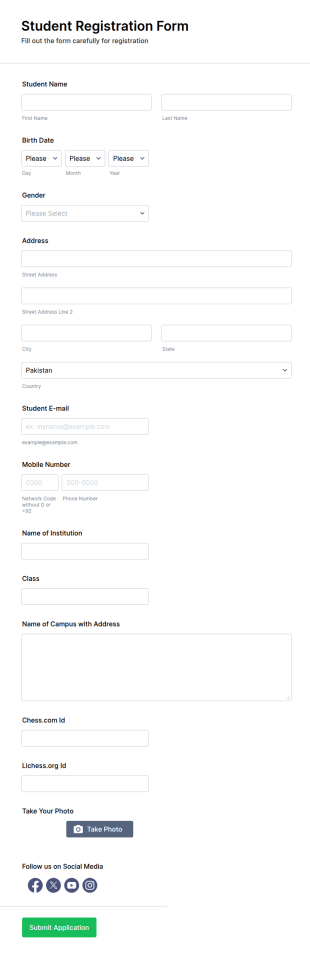 MSAP Chess Club Student Registration Form Template