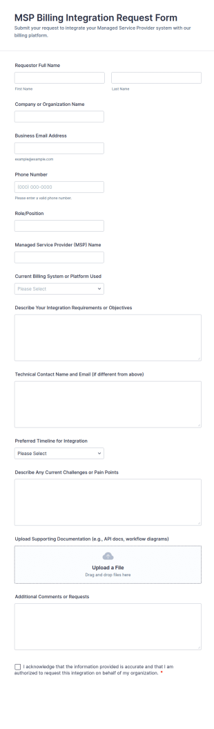 MSP Billing Integration Request Form Template