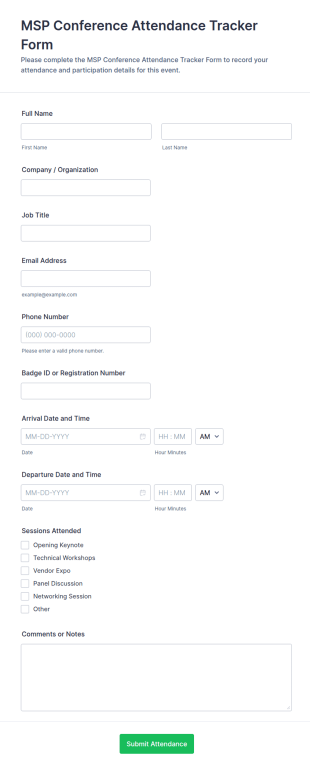 MSP Conference Attendance Tracker Form Template