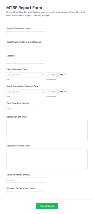 MTBF Report Form Template