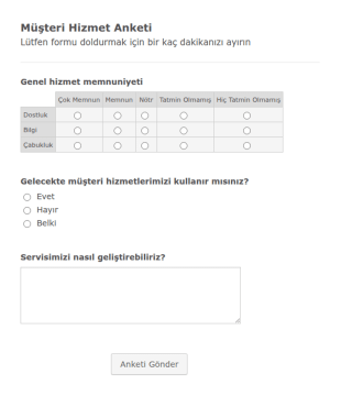 Müşteri Memnuniyet Anket Form Şablonu