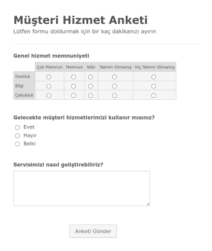 Müşteri Memnuniyet Anket Form Template