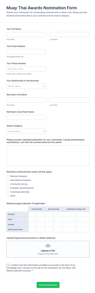 Muay Thai Awards Nomination Form Template
