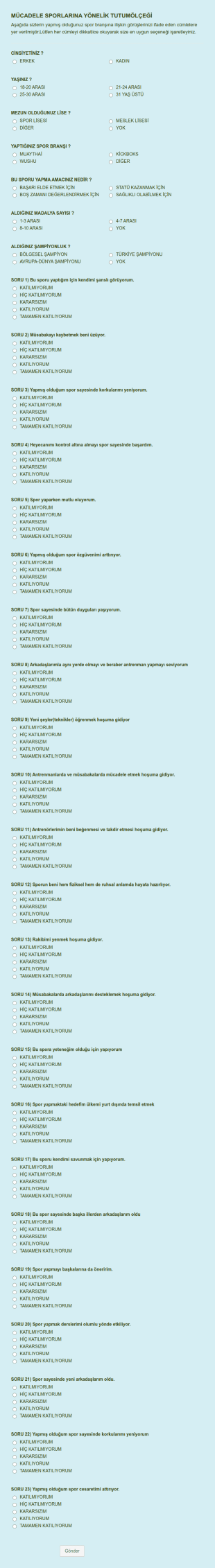 Mücadele Sporlarına Yönelik Tutum Ölçeği Form Şablonu