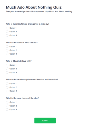Much Ado About Nothing Quiz Form Template