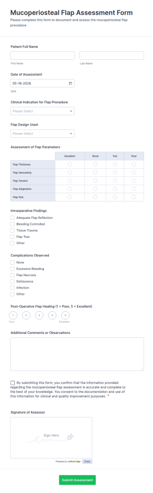 Mucoperiosteal Flap Assessment Form Template