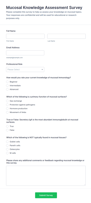 Mucosal Knowledge Assessment Survey Form Template