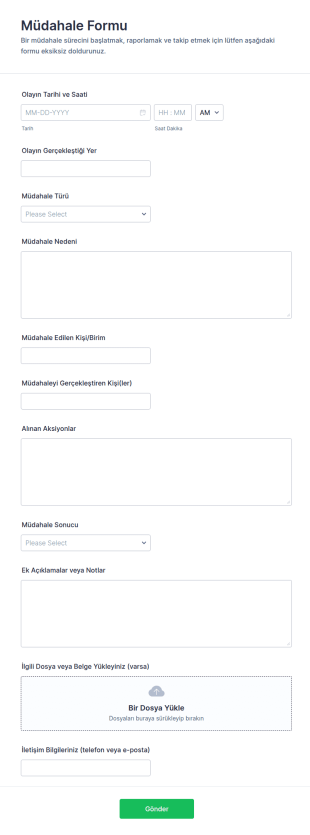 Müdahale Form Şablonu