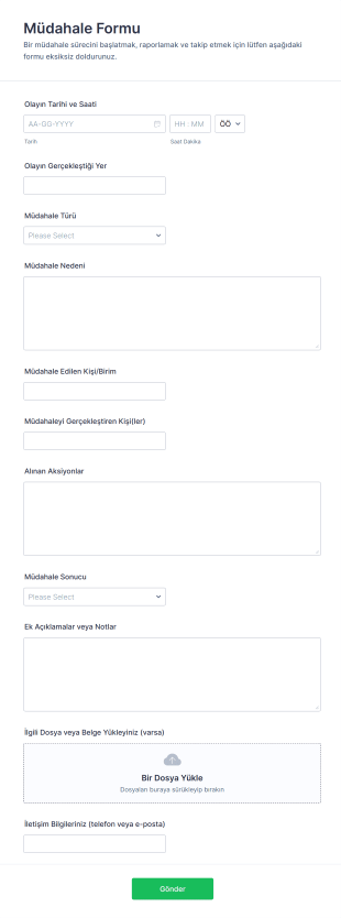 Müdahale Form Şablonu