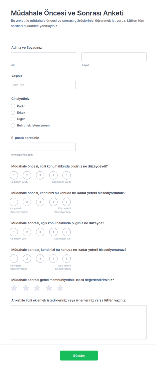 Müdahale Öncesi Ve Sonrası Anketi Form Şablonu