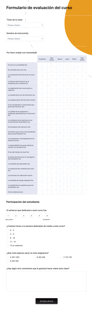 Muestra De Formulario De Evaluación Del Curso
