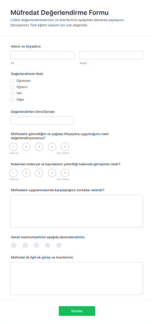 Müfredat Değerlendirme Form Şablonu