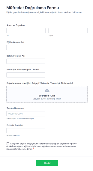 Müfredat Doğrulama Form Template