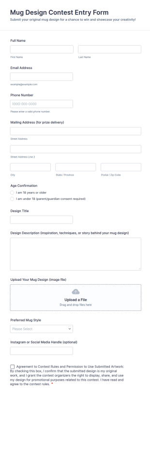 Mug Design Contest Entry Form Template