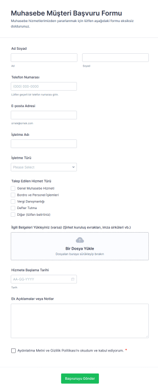 Muhasebe Müşteri Başvuru Form Template