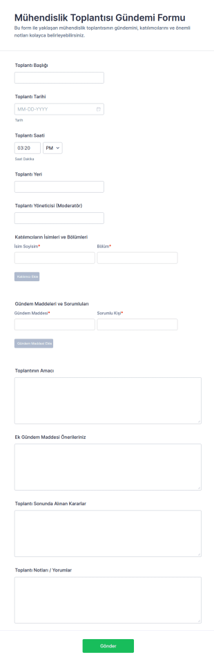 Mühendislik Toplantısı Gündemi Form Şablonu