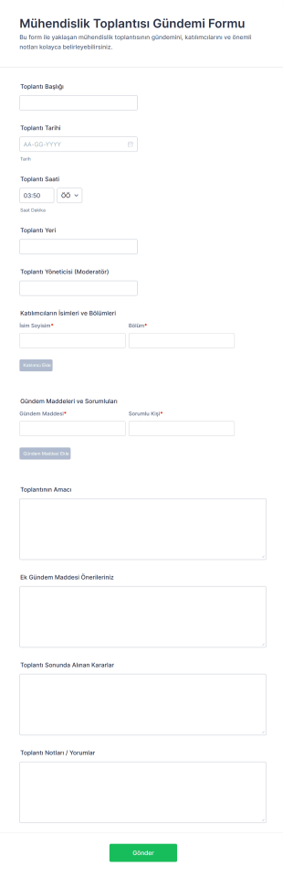 Mühendislik Toplantısı Gündemi Form Şablonu