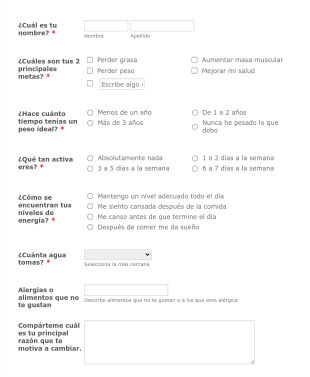 Mujer Plan Personalizado Form Template