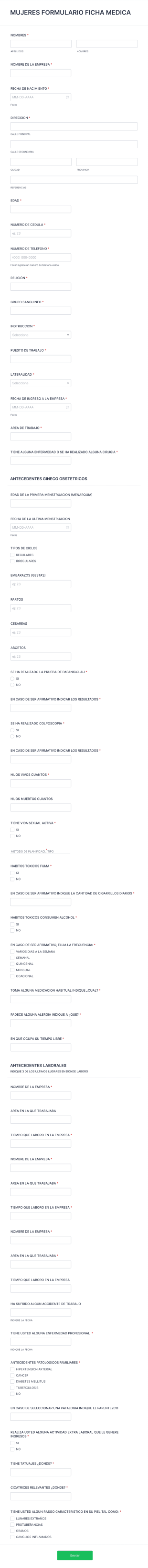 Mujeres Formulario Ficha Medica
