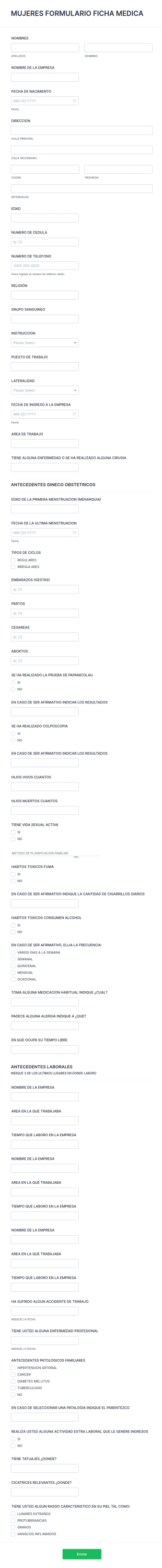 Mujeres Formulario Ficha Medica
