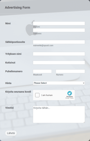 Mukautettu Mainoslomake