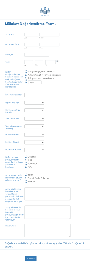 Mülakat Değerlendirme Form Template