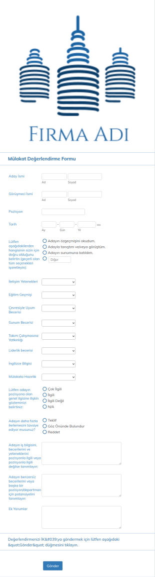Mülakat Değerlendirme Form Şablonu