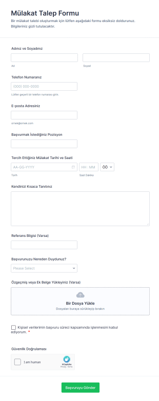 Mülakat Talep Form Şablonu