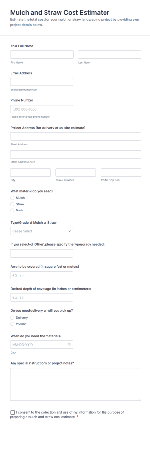 Mulch And Straw Cost Estimator Form Template
