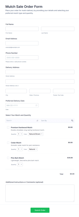 Mulch Sale Order Form Template