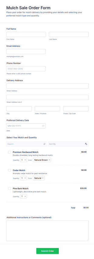 Mulch Sale Order Form Template