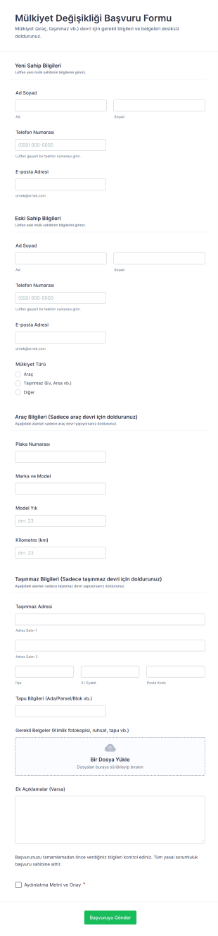 Mülkiyet Değişikliği Başvuru Form Template